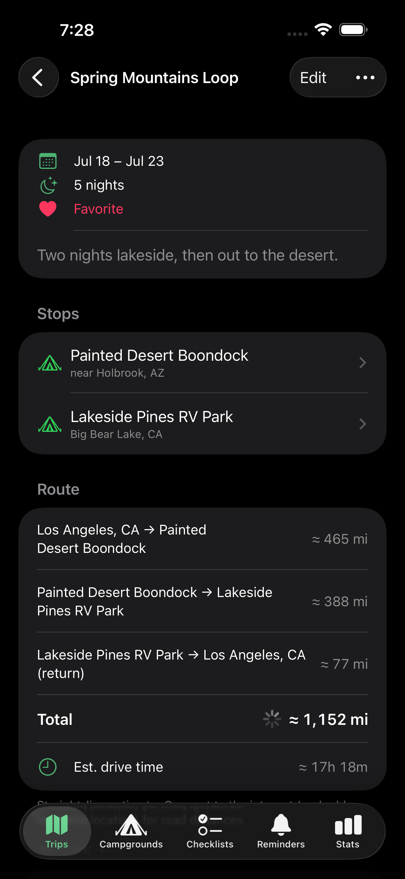 Trip detail with stops